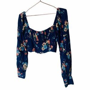 EUC Planet Blue Capulet Blue Floral Peasant Crop Top XS